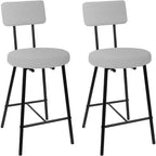 Juego de 2 Taburetes de Bar Tapizados Modernos, Sillas de Bar de Altura de Mostrador con Asiento Redondo, Respaldo Alto, Cómodo Reposapiés