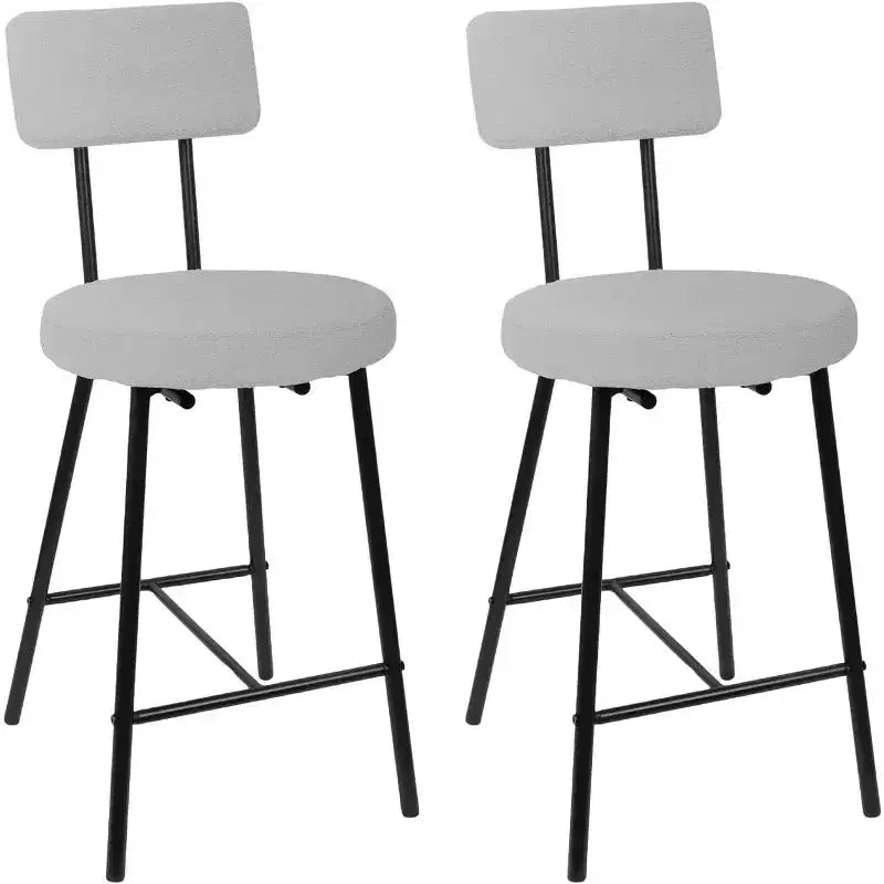 Juego de 2 Taburetes de Bar Tapizados Modernos, Sillas de Bar de Altura de Mostrador con Asiento Redondo, Respaldo Alto, Cómodo Reposapiés