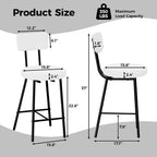Juego de 2 Taburetes de Bar Tapizados Modernos, Sillas de Bar de Altura de Mostrador con Asiento Redondo, Respaldo Alto, Cómodo Reposapiés