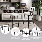 Juego de 2 Taburetes de Bar Tapizados Modernos, Sillas de Bar de Altura de Mostrador con Asiento Redondo, Respaldo Alto, Cómodo Reposapiés