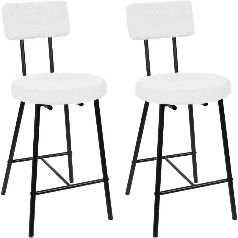 Juego de 2 Taburetes de Bar Tapizados Modernos, Sillas de Bar de Altura de Mostrador con Asiento Redondo, Respaldo Alto, Cómodo Reposapiés