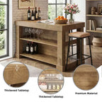 Mesa de bar de 55" con estantes de almacenamiento de 3 niveles, mesa de pub interior de MDF marrón claro, capacidad de 350 libras, unidad de bar impermeable resistente a los arañazos