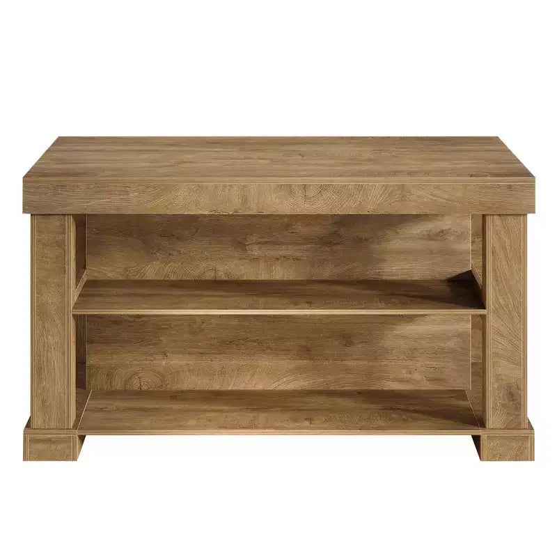Mesa de bar de 55" con estantes de almacenamiento de 3 niveles, mesa de pub interior de MDF marrón claro, capacidad de 350 libras, unidad de bar impermeable resistente a los arañazos