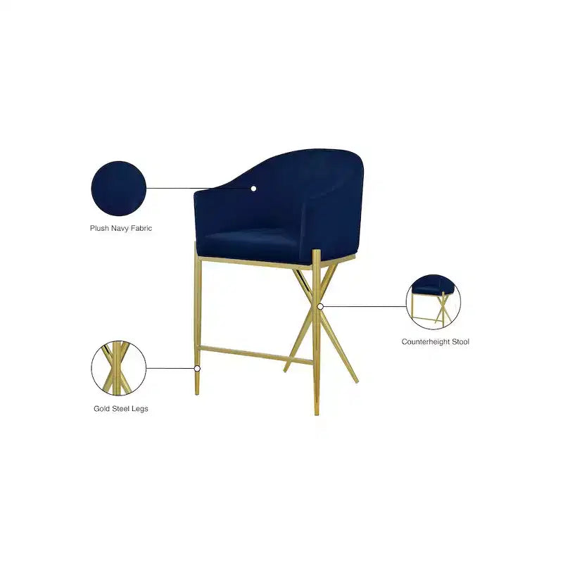 Taburete de mostrador Xavier de terciopelo azul marino