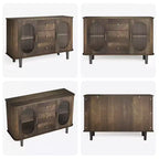 Aparador buffet de 47" con puertas de cristal estriado y 3 cajones, aparador de mediados de siglo con estantes ajustables para cocina, comedor