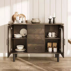 Aparador buffet de 47" con puertas de cristal estriado y 3 cajones, aparador de mediados de siglo con estantes ajustables para cocina, comedor