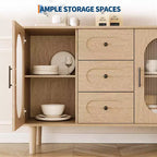 Aparador buffet de 47" con puertas de cristal estriado y 3 cajones, aparador de mediados de siglo con estantes ajustables para cocina, comedor