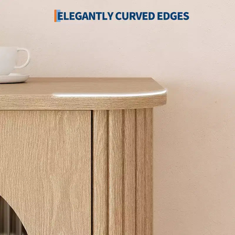 Aparador buffet de 47" con puertas de cristal estriado y 3 cajones, aparador de mediados de siglo con estantes ajustables para cocina, comedor