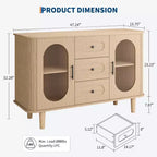 Aparador buffet de 47" con puertas de cristal estriado y 3 cajones, aparador de mediados de siglo con estantes ajustables para cocina, comedor