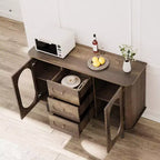 Aparador buffet de 47" con puertas de cristal estriado y 3 cajones, aparador de mediados de siglo con estantes ajustables para cocina, comedor
