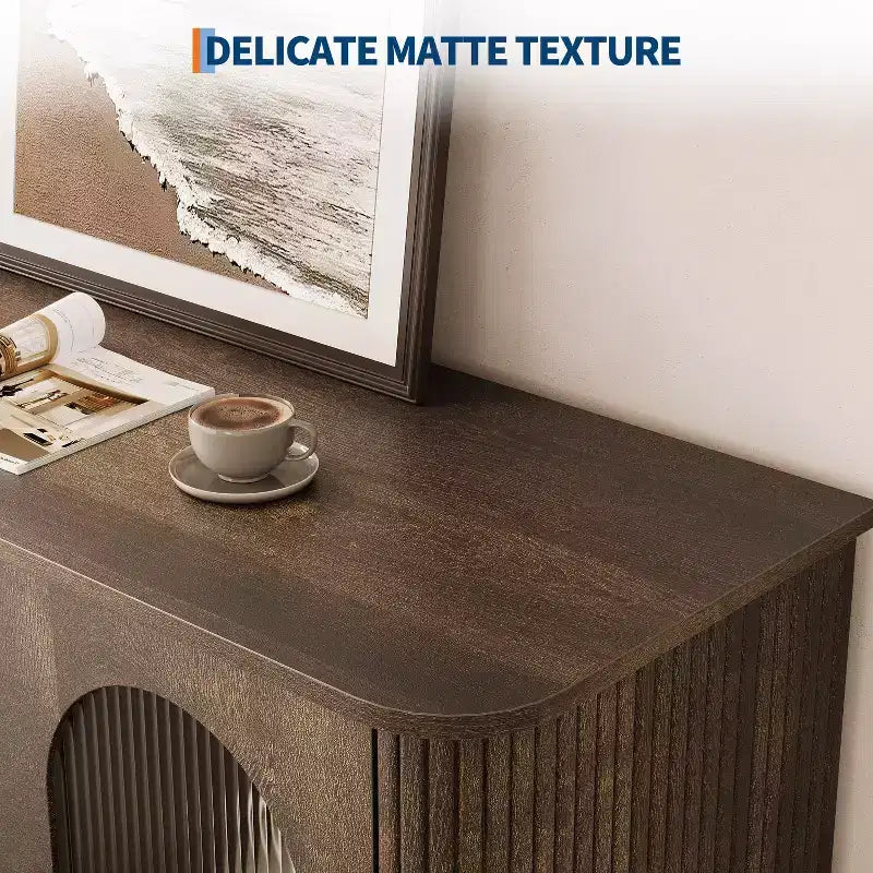 Aparador buffet de 47" con puertas de cristal estriado y 3 cajones, aparador de mediados de siglo con estantes ajustables para cocina, comedor