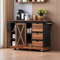Merax Farmhouse Kitchen Island with Drop Leaf, Barn Door Storage, Rolling Cart with Spice & Towel Racks, Power Outlet, and Adjustable Shelves