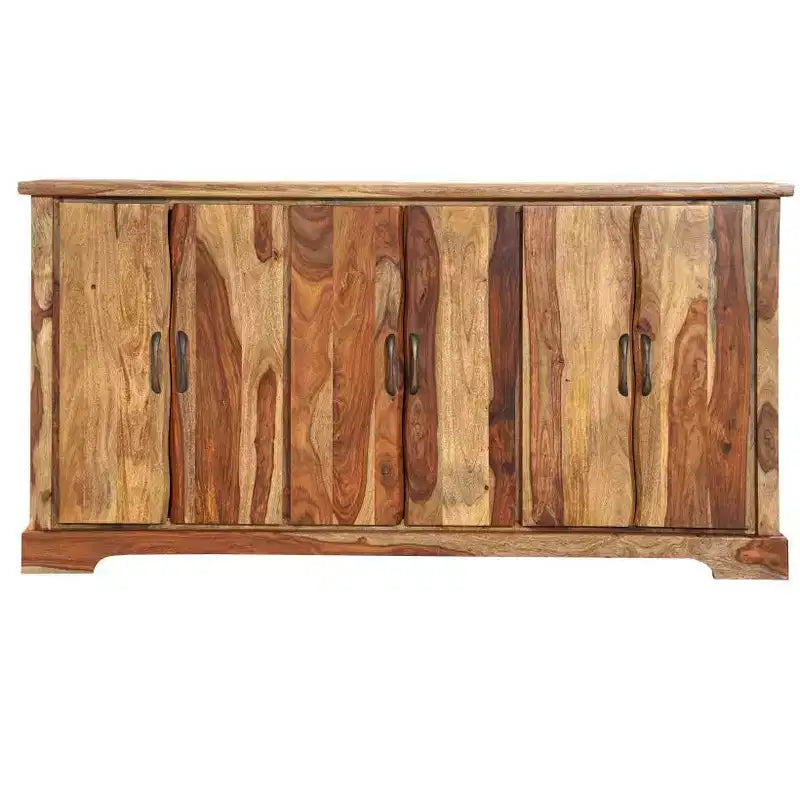 HomeRoots 72 Brown Solid Wood Live Edge Sideboard with Six Doors