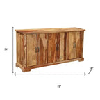 Aparador de madera maciza marrón de borde natural de 72 pulgadas con seis puertas