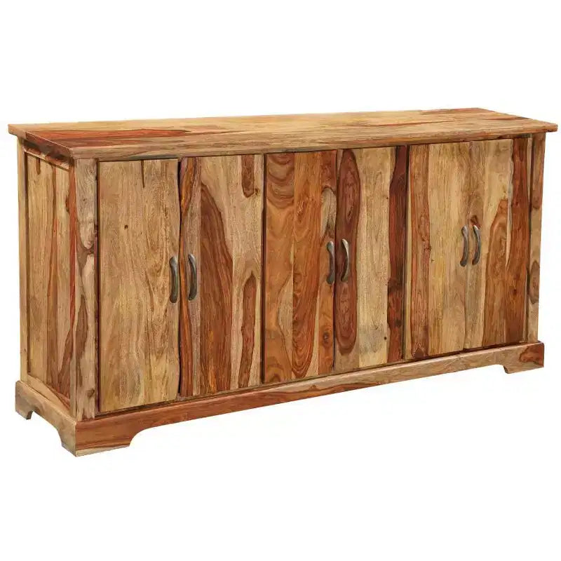 Aparador de madera maciza marrón de borde natural de 72 pulgadas con seis puertas