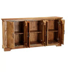 Aparador de madera maciza marrón de borde natural de 72 pulgadas con seis puertas