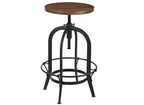 HomeRoots Brown and Black Solid Wood and Metal Backless Adjustable Height Swivel Bar Chair