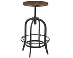 Silla de barra giratoria sin respaldo de altura regulable, de madera maciza y metal, en marrón y negro