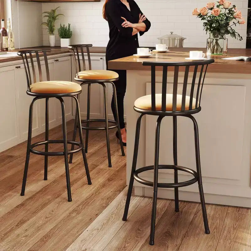 Taburetes de Bar Giratorios, Juego de 3, Altura de Mostrador Ajustable con Respaldo Bajo para Isla de Cocina y Barra, con Patas Intercambiables, 24/29 Pulgadas, Marrón
