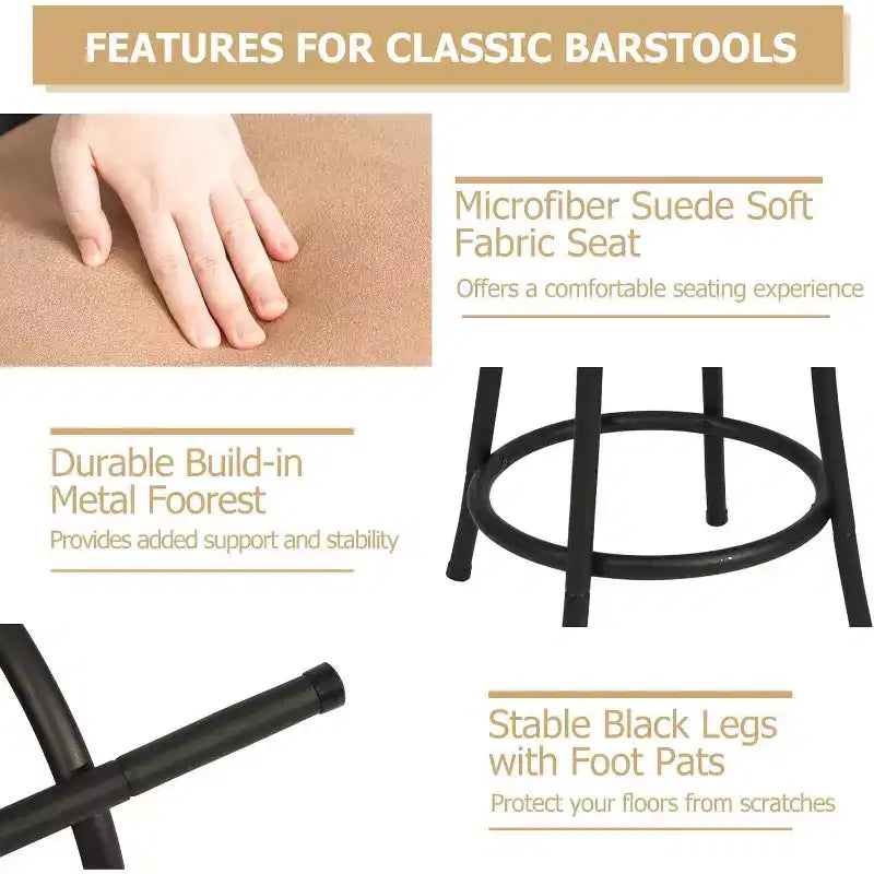 Taburetes de Bar Giratorios, Juego de 3, Altura de Mostrador Ajustable con Respaldo Bajo para Isla de Cocina y Barra, con Patas Intercambiables, 24/29 Pulgadas, Marrón