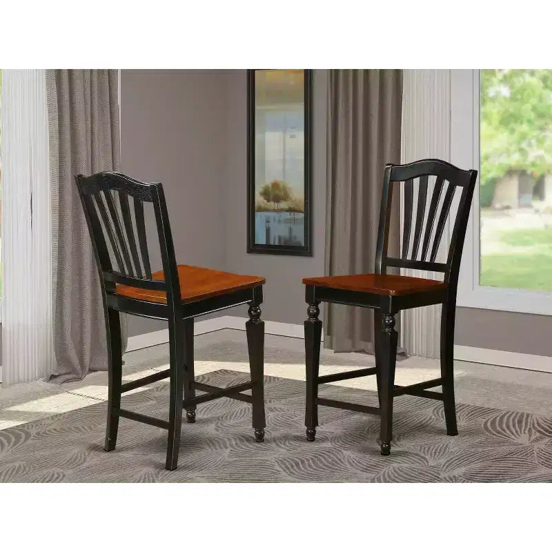 HomeStock 24 in.H Black Finish High Back Wooden Counter Barstool in Rectangle Shape with Linen Upholstered
