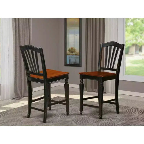 HomeStock 24 in.H Black Finish High Back Wooden Counter Barstool in Rectangle Shape with Linen Upholstered