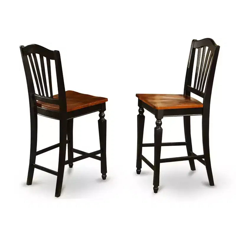 Taburete de barra de mostrador de madera de respaldo alto con acabado negro de 24 pulgadas de alto, forma rectangular y tapizado de lino