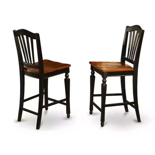 Taburete de barra de mostrador de madera de respaldo alto con acabado negro de 24 pulgadas de alto, forma rectangular y tapizado de lino