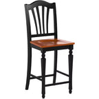Taburete de barra de mostrador de madera de respaldo alto con acabado negro de 24 pulgadas de alto, forma rectangular y tapizado de lino