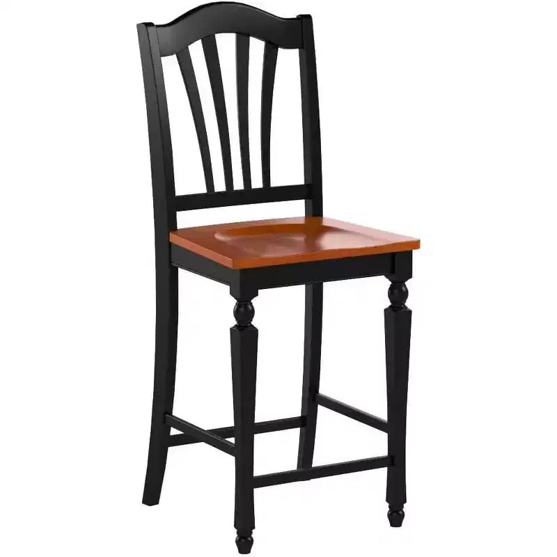 Taburete de barra de mostrador de madera de respaldo alto con acabado negro de 24 pulgadas de alto, forma rectangular y tapizado de lino