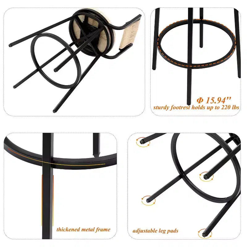Taburetes de Bar Giratorios con Estructura Metálica, Juego de 2, Taburetes de Comedor de Cuerda de Papel Tejida a Mano, Sillas de Comedor para Cocina