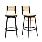 Taburetes de Bar Giratorios con Estructura Metálica, Juego de 2, Taburetes de Comedor de Cuerda de Papel Tejida a Mano, Sillas de Comedor para Cocina