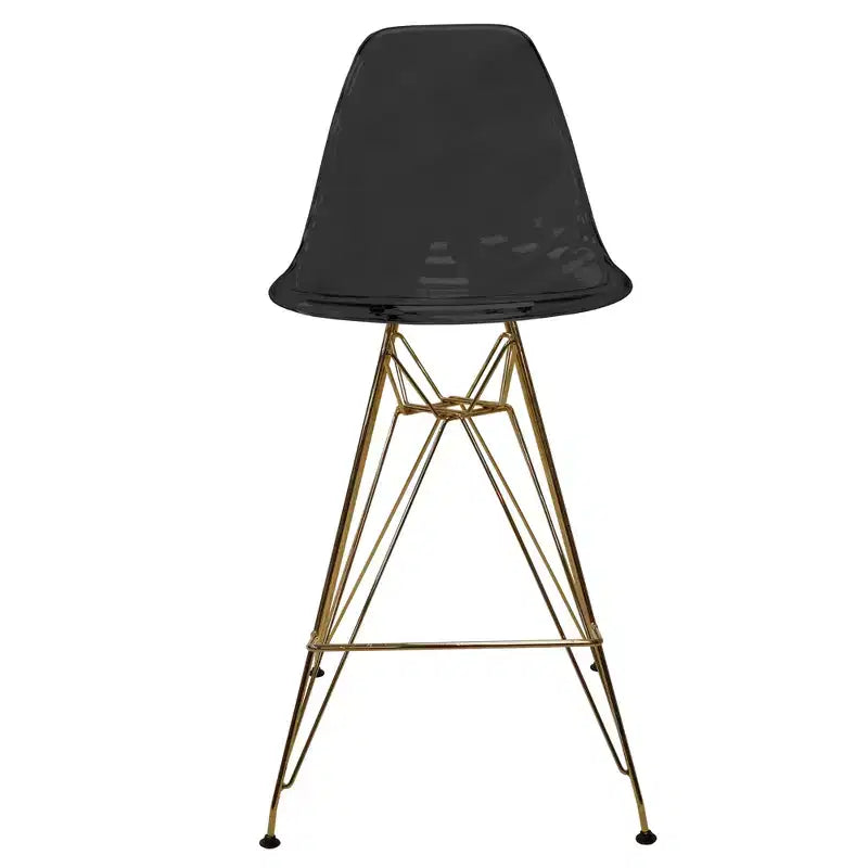 Taburete Cresco Mid Century Modern de acrílico a altura de barra con base de cromo dorado, ideal para cocinas y comedores