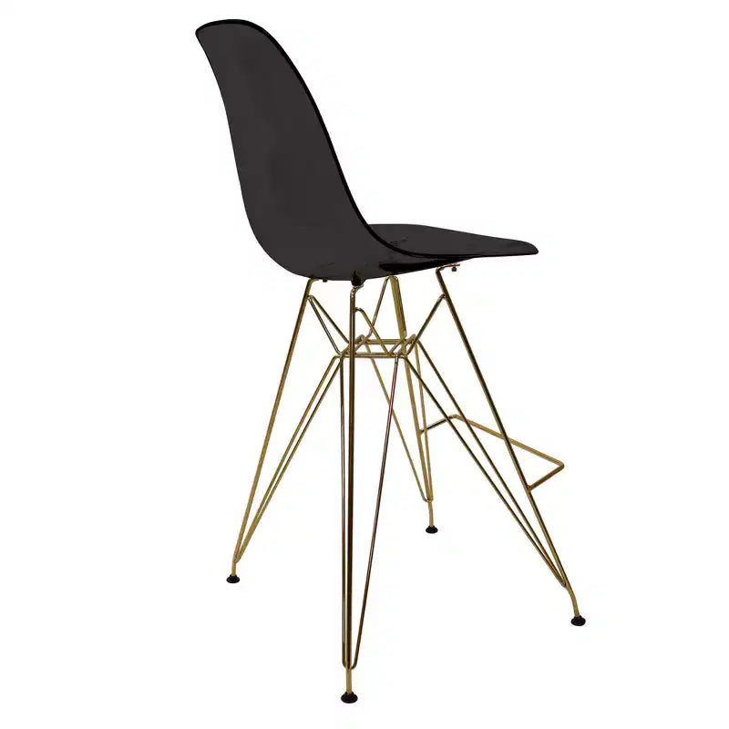 Taburete Cresco Mid Century Modern de acrílico a altura de barra con base de cromo dorado, ideal para cocinas y comedores