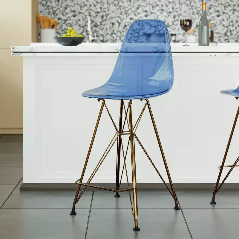 Taburete Cresco Mid Century Modern de acrílico a altura de barra con base de cromo dorado, ideal para cocinas y comedores