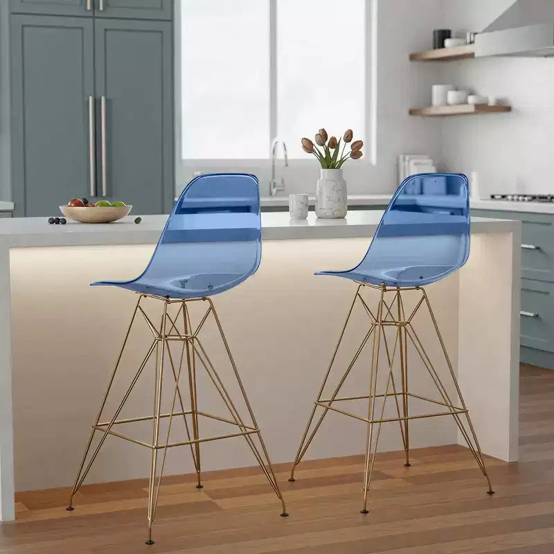 Taburete Cresco Mid Century Modern de acrílico a altura de barra con base de cromo dorado, ideal para cocinas y comedores