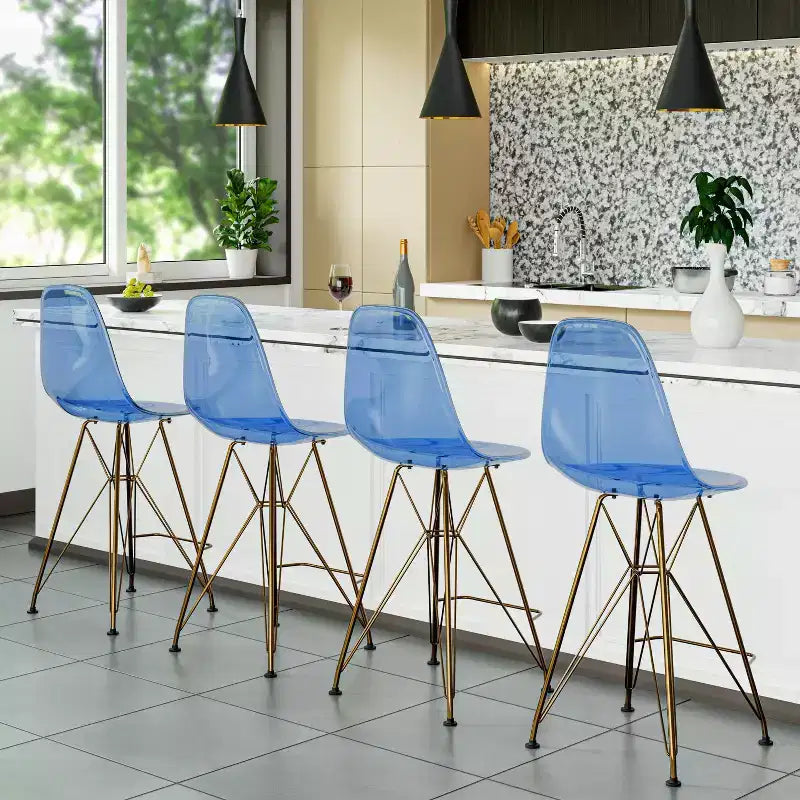 Taburete Cresco Mid Century Modern de acrílico a altura de barra con base de cromo dorado, ideal para cocinas y comedores
