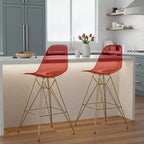 Taburete Cresco Mid Century Modern de acrílico a altura de barra con base de cromo dorado, ideal para cocinas y comedores