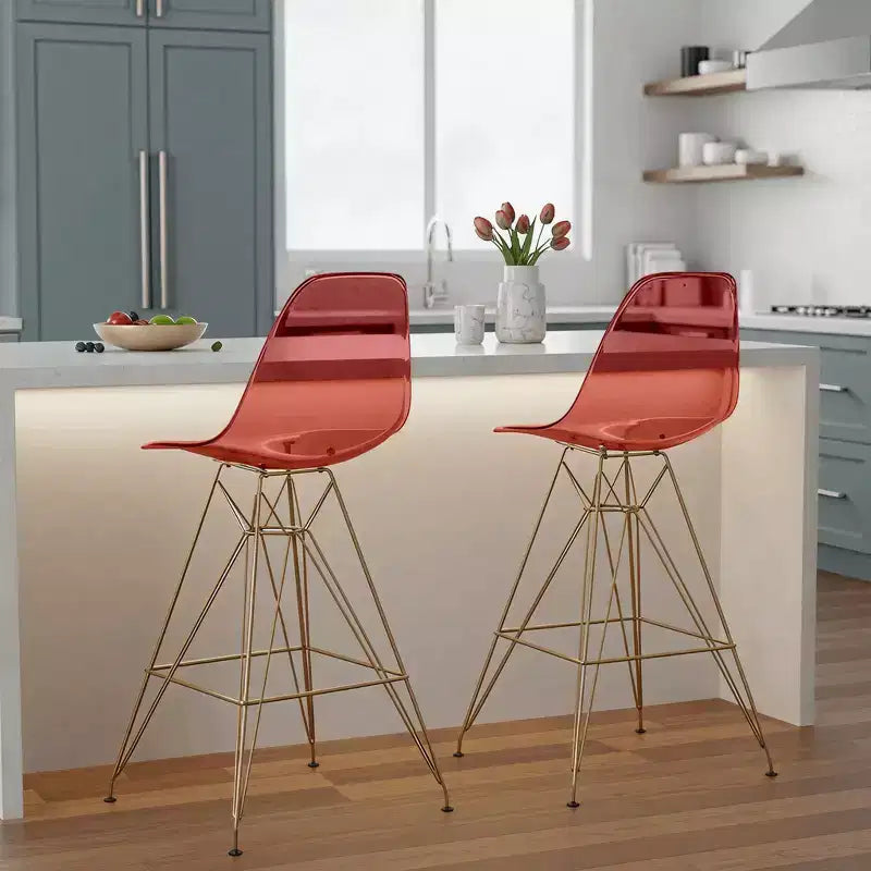 Taburete Cresco Mid Century Modern de acrílico a altura de barra con base de cromo dorado, ideal para cocinas y comedores