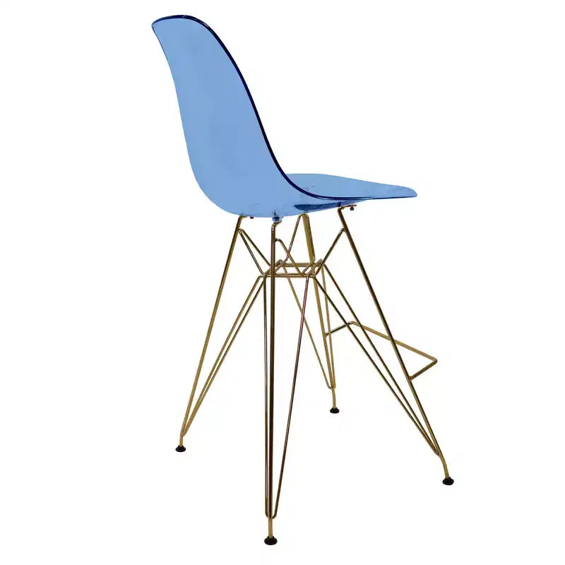 Taburete Cresco Mid Century Modern de acrílico a altura de barra con base de cromo dorado, ideal para cocinas y comedores