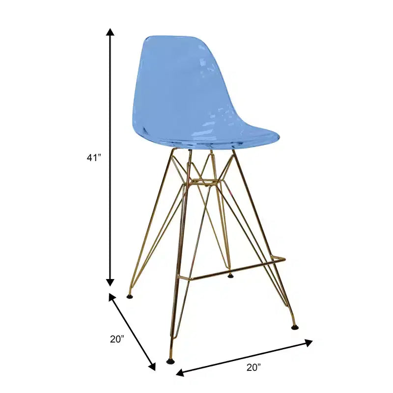Taburete Cresco Mid Century Modern de acrílico a altura de barra con base de cromo dorado, ideal para cocinas y comedores