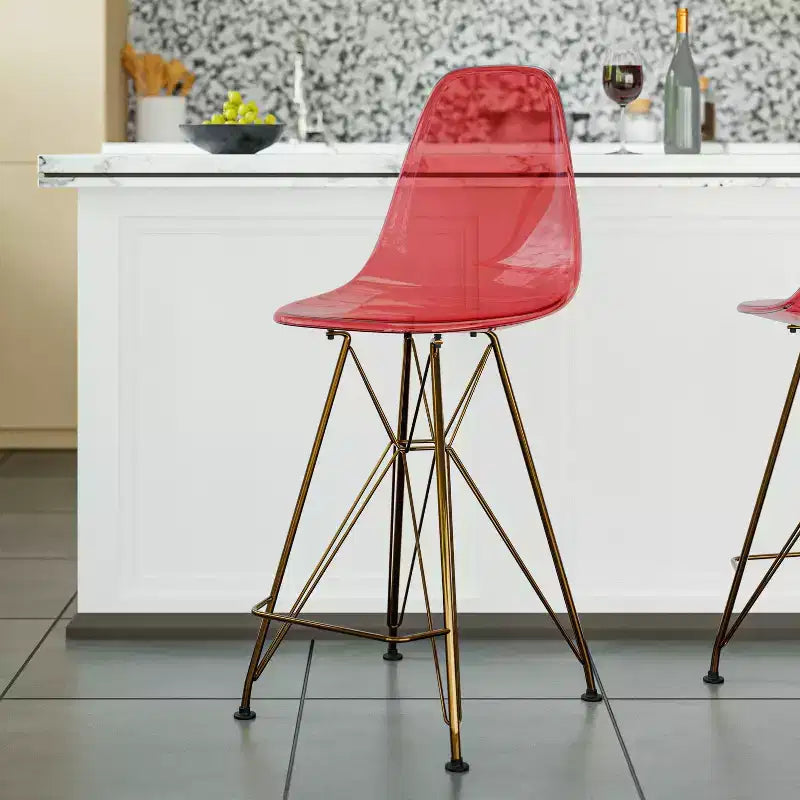 Taburete Cresco Mid Century Modern de acrílico a altura de barra con base de cromo dorado, ideal para cocinas y comedores