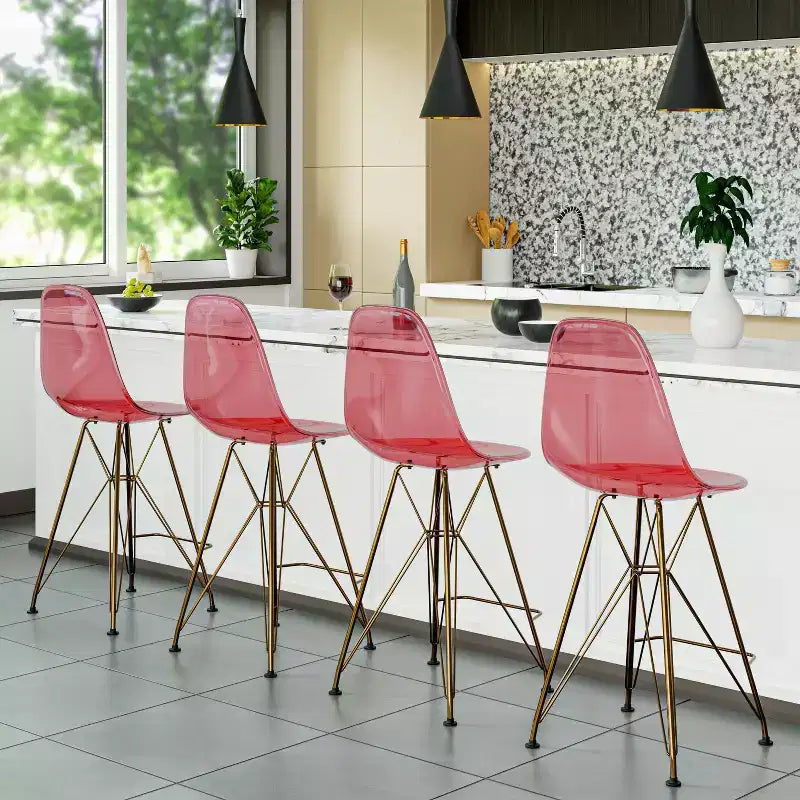 Taburete Cresco Mid Century Modern de acrílico a altura de barra con base de cromo dorado, ideal para cocinas y comedores