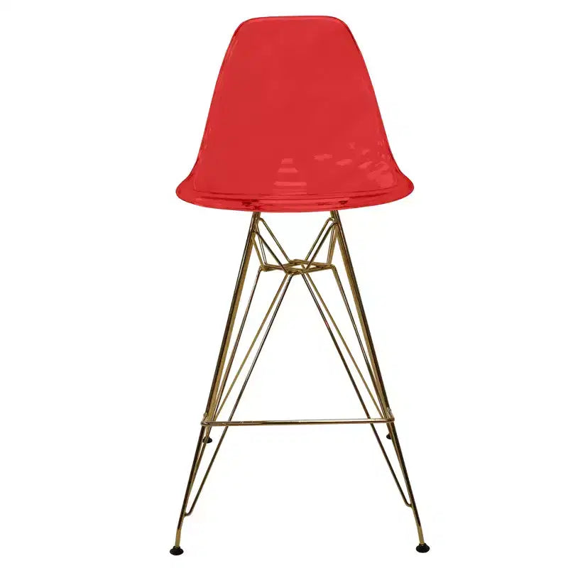 Taburete Cresco Mid Century Modern de acrílico a altura de barra con base de cromo dorado, ideal para cocinas y comedores