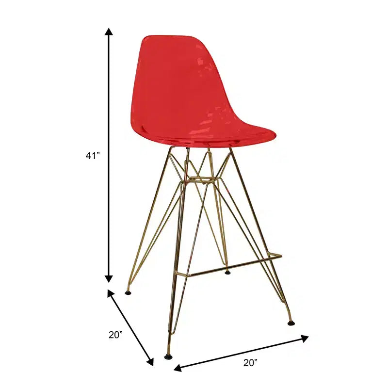 Taburete Cresco Mid Century Modern de acrílico a altura de barra con base de cromo dorado, ideal para cocinas y comedores
