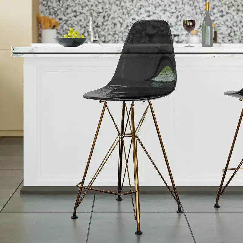 Taburete Cresco Mid Century Modern de acrílico a altura de barra con base de cromo dorado, ideal para cocinas y comedores
