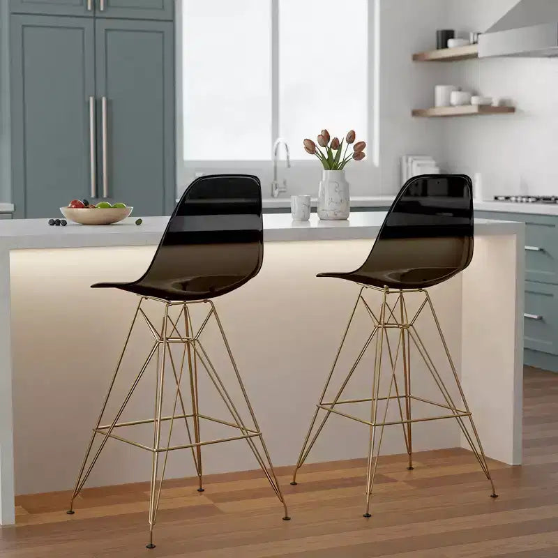 Taburete Cresco Mid Century Modern de acrílico a altura de barra con base de cromo dorado, ideal para cocinas y comedores