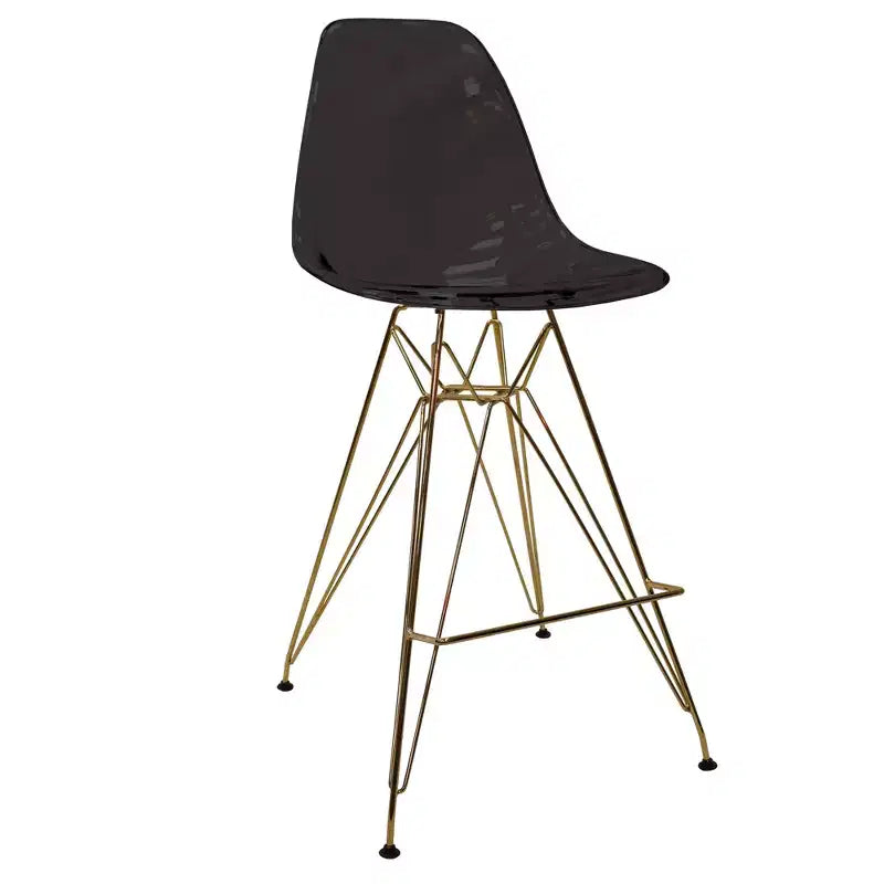 Taburete Cresco Mid Century Modern de acrílico a altura de barra con base de cromo dorado, ideal para cocinas y comedores