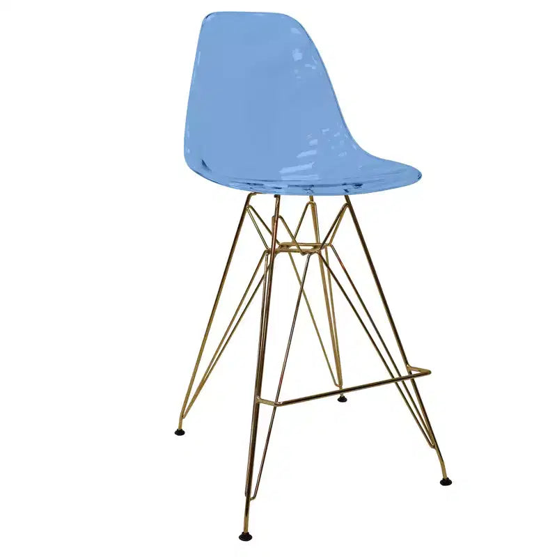 Taburete Cresco Mid Century Modern de acrílico a altura de barra con base de cromo dorado, ideal para cocinas y comedores