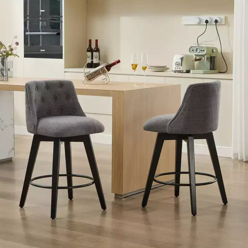 Taburetes de bar giratorios 360° grises (juego de 2) - Taburetes de altura de encimera con estructura de madera maciza para barra de casa